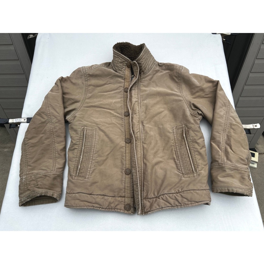 Abercrombie & Fitch Mens Brown Canvas Sherpa Lined Field Jacket Distressed XL